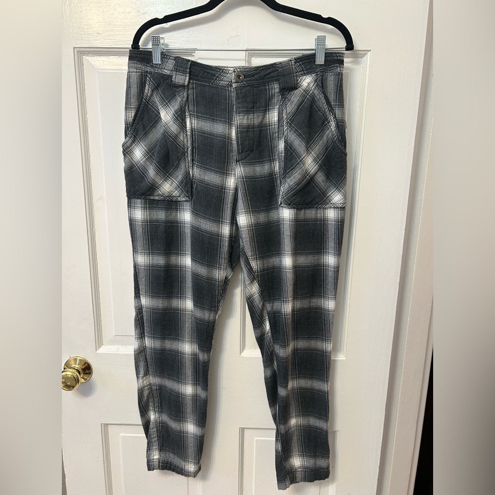 Free People Baggy Plaid Pants Women’s Size 8 Black and White 100% Cotton